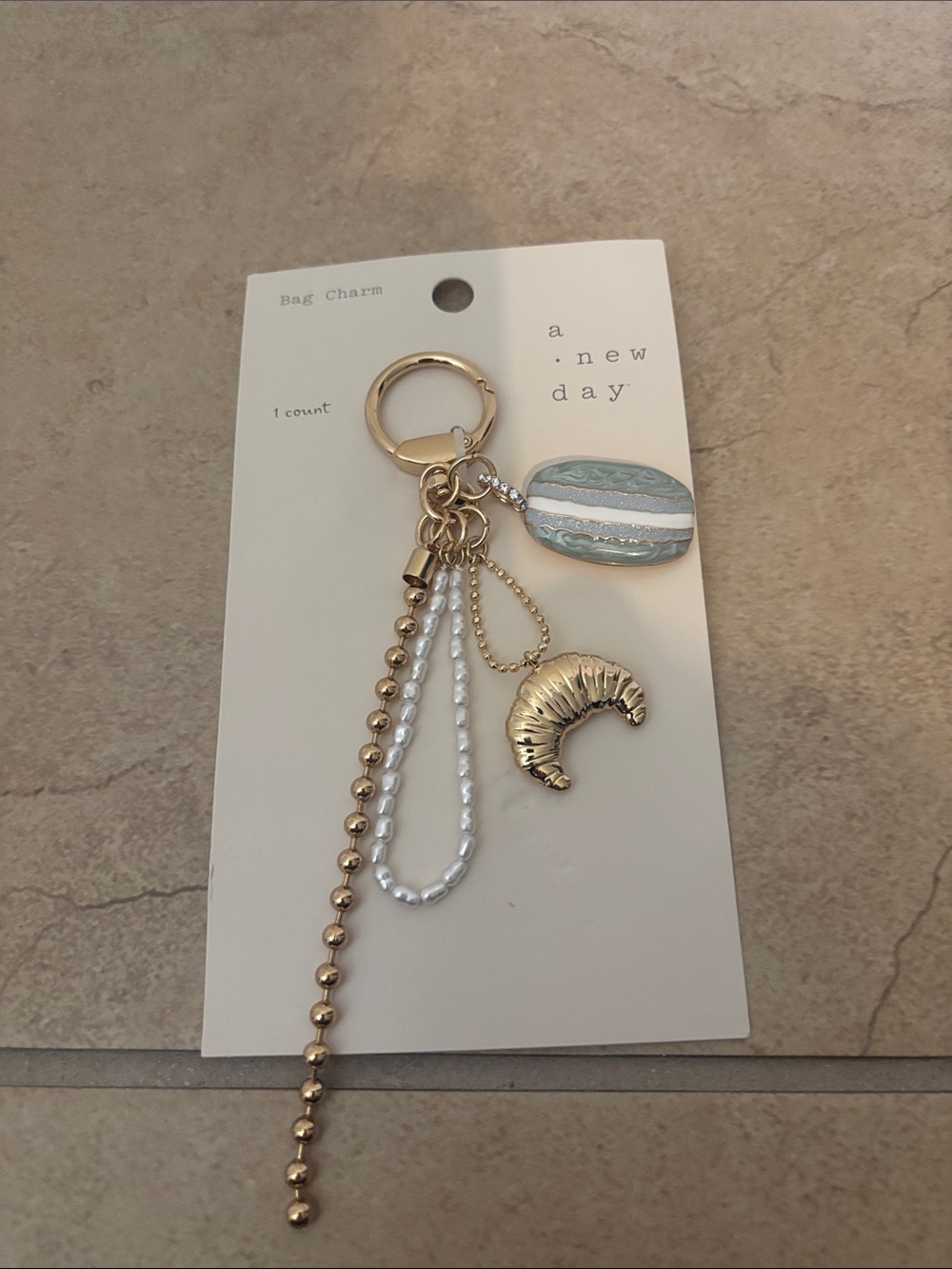 a new day Gold & Light Blue Macaron and Croissant Bag Charm - Picture 2 of 3